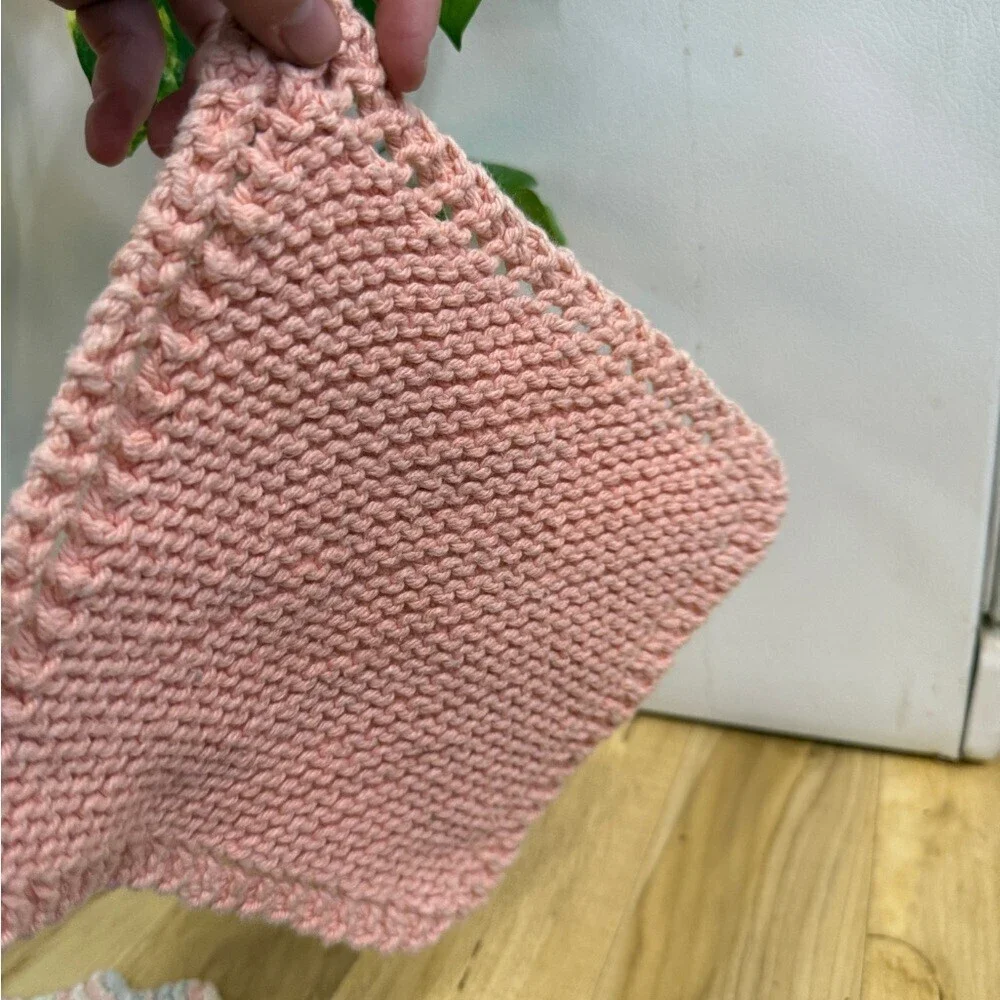 Handmade Pink and Multicolor Knit Dishcloth Set